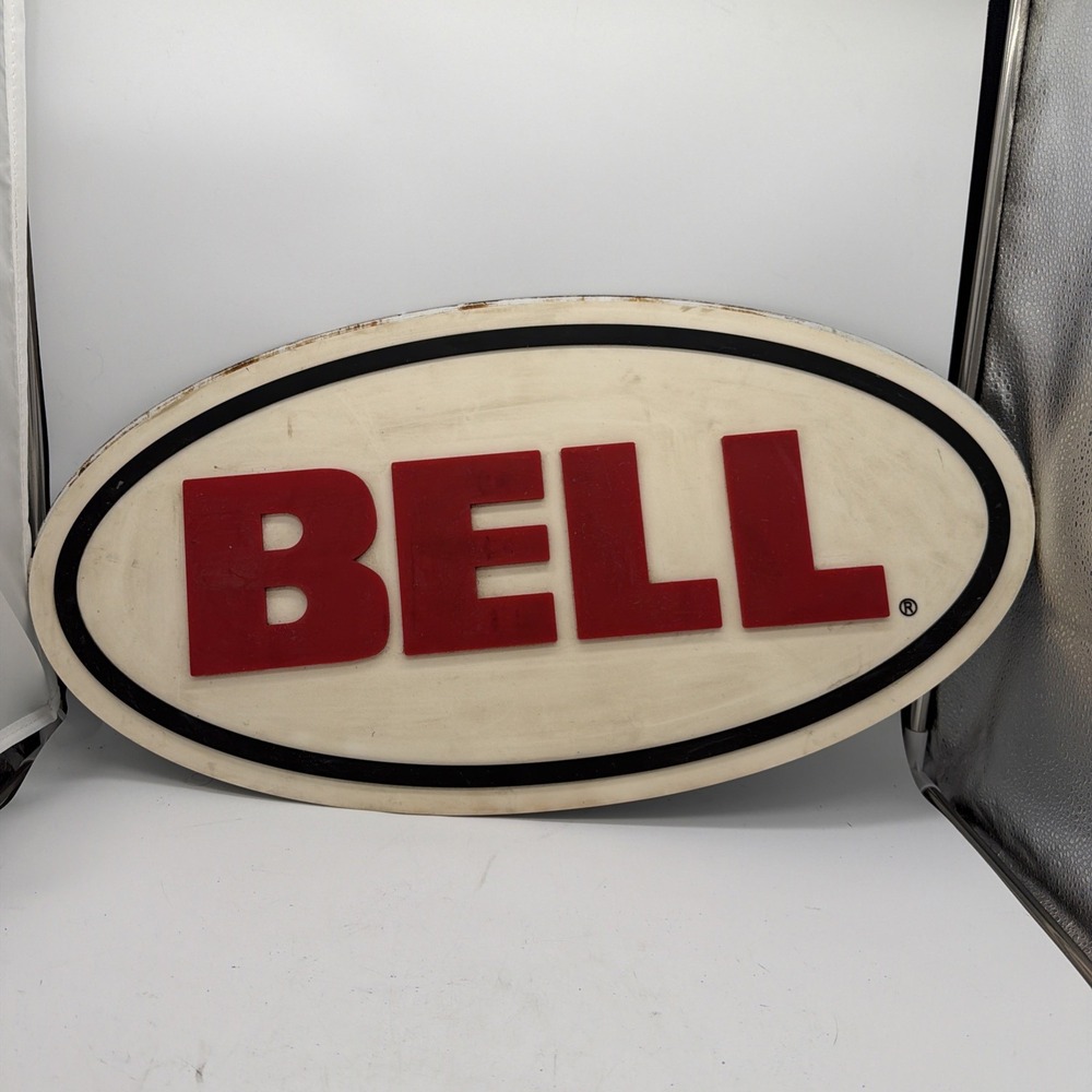 VTG BELL Helmets Metal Sign Rubber Embossed Oval Racing Garage Gas Station 24"